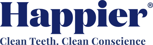 A clean, blue logo representing happier clean teeth and a clean conscience.